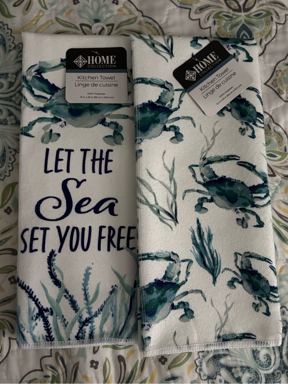 Home Collection White & Teal Sea-Themed Kitchen Towels - Set of 2